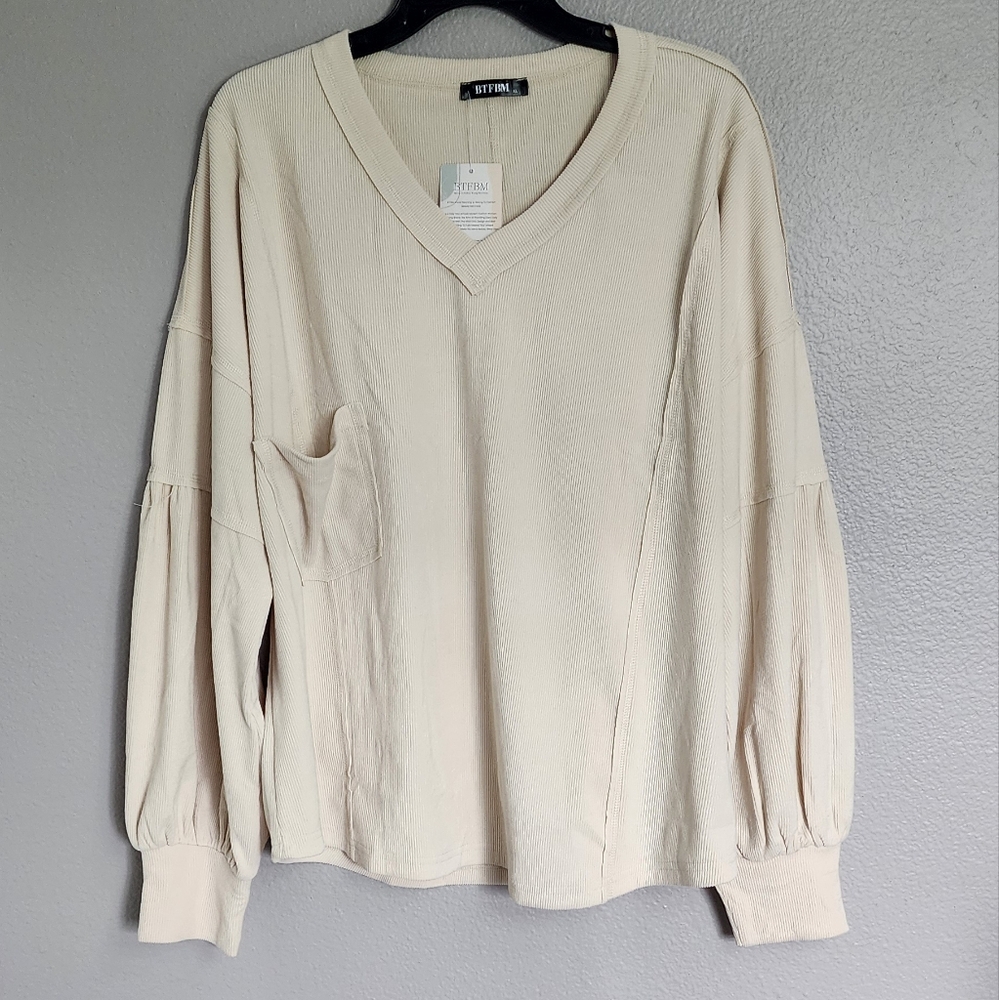BTFBM Women's Casual Ribbed Knitted Shirts Pullover Tunic Tops/Size XL